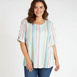Above & Beyond 3X Pastel Stripe Lattice Sleeve Top P2P 24"